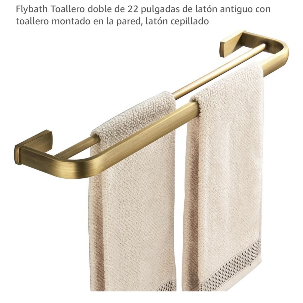 Flybath 22 in Wall Mounted Brass Towel Rack, Brushed Gold Finish - Picture 2 of 2